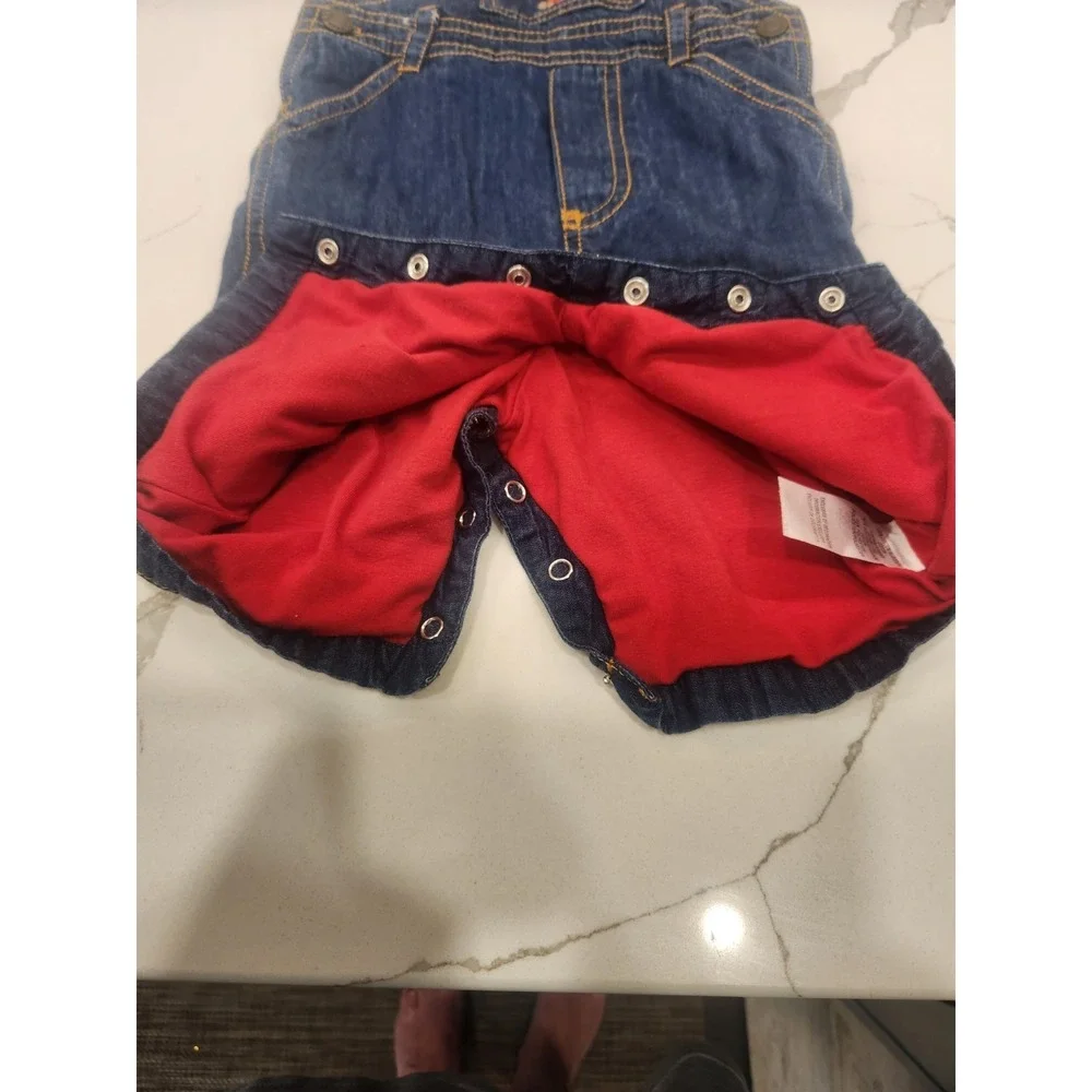 Kitestrings By‎ Hartstrings Blue Denim Overalls Teddy Bear Embroidery 0-3 Months